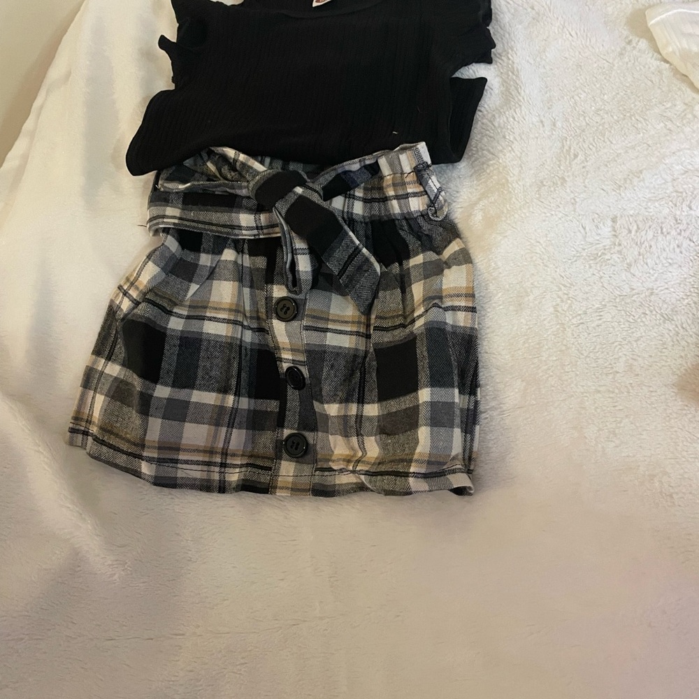 Black Top and Plaid Skirt Set
